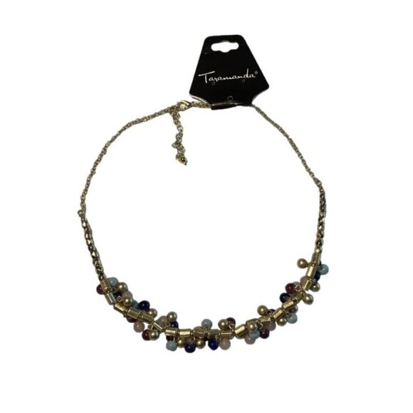 Taramanda Necklace Multi color Beaded Fringe Gold Tone Chain Adjustable Length - Picture 2 of 2